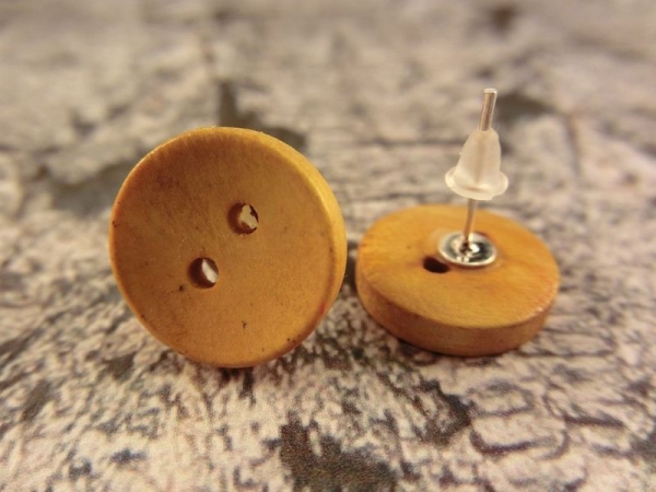 Rustikale Natur Holz Knopf Ohrstecker Button Roh